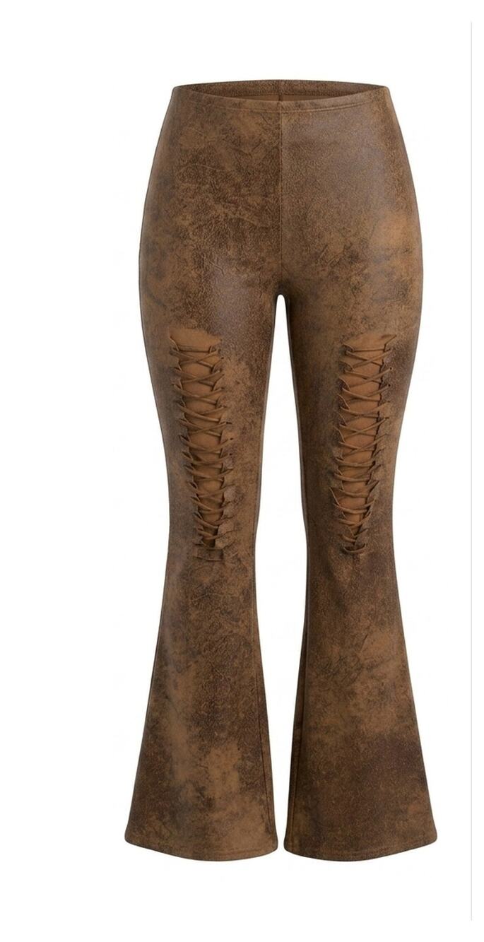 Fashion Nova Skin Armour Washed Brown Lace Up Flare Pants Women Size XL